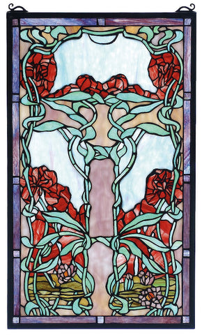 65711 Nouveau Lily Red Stained Glass Window by Meyda Lighting | 15x25 inches
