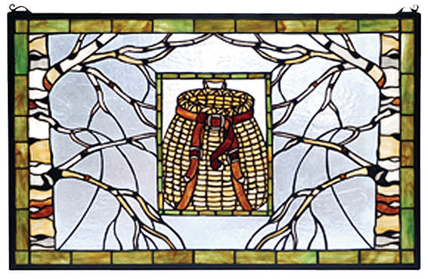 69502 Pack Basket Stained Glass Window by Meyda Lighting | 28x18 inches