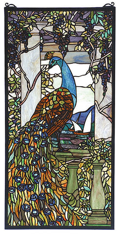 70519 Peacock & Wisteria Stained Glass Window by Meyda Lighting | 15x30"