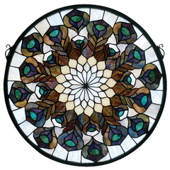 66805 Peacock Feather Stained Glass Window by Meyda Lighting | 17 inches