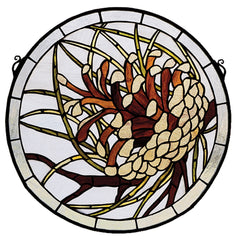 30448 Pinecone Medallion Stained Glass Window by Meyda Lighting | 17 inches