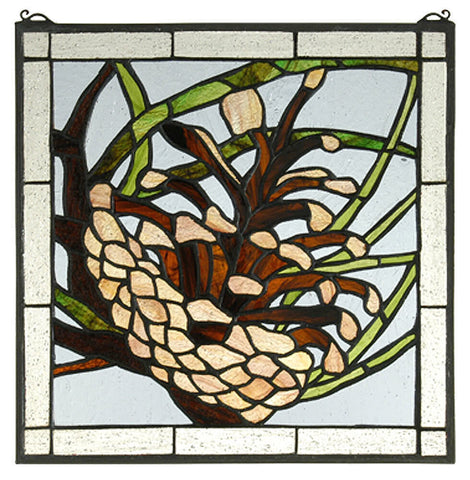 22036 Pinecone Square Stained Glass Window by Meyda Lighting | 12 inches