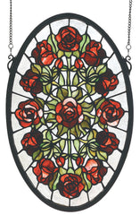 66005 Rose Garden Oval Stained Glass Window by Meyda Lighting | 11x17 inches
