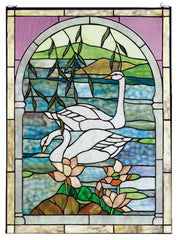 23868 Swans Stained Glass Window by Meyda Lighting | 22x30 inches