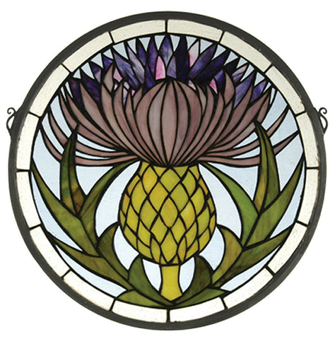 28436 Thistle Medallion Stained Glass Window by Meyda Lighting | 17 inches