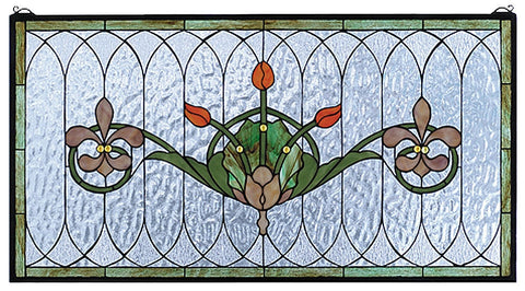 68018 Tulip & Fleurs Stained Glass Window by Meyda Lighting | 36x19 inches