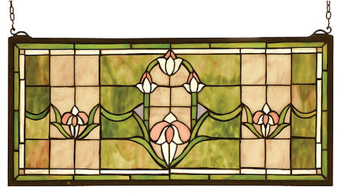 98463 Tulips Transom Stained Glass Window by Meyda Lighting | 24x11 inches