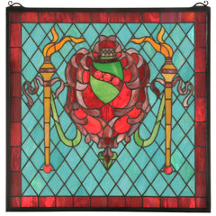 36143 Victorian Shield Blue Stained Glass Window by Meyda Lighting | 20"