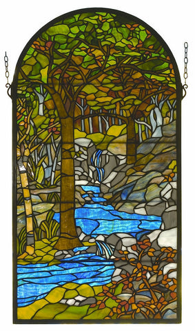 98255 Waterbrooks Arch Stained Glass Window by Meyda Lighting | 16x30 inches
