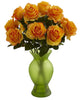 1351-OY Orange Yellow Artificial Roses in Sophia Vase in 7 colors by Nearly Natural | 18"