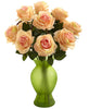 1351-PH Peach Artificial Roses in Sophia Vase in 7 colors by Nearly Natural | 18"