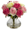 1367-AP Assorted Pastels Artificial Roses in Vase in 10 colors by Nearly Natural | 11 inches