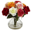 1367-AS Assorted Artificial Roses in Vase in 10 colors by Nearly Natural | 11 inches