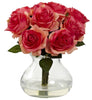 1367-DP Dark Pink Artificial Roses in Vase in 10 colors by Nearly Natural | 11 inches