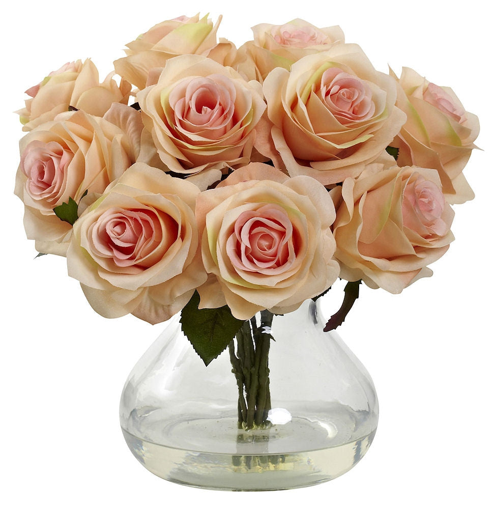 Artificial Roses in Vase in 10 colors by Nearly Natural 11 inches