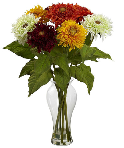 1360-AS Assorted Artificial Sunflowers in Diva Vase 5 colors by Nearly Natural | 22.5"