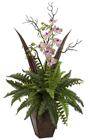 1365 Boston Fern & Orchid Silk Arrangement by Nearly Natural | 3 feet