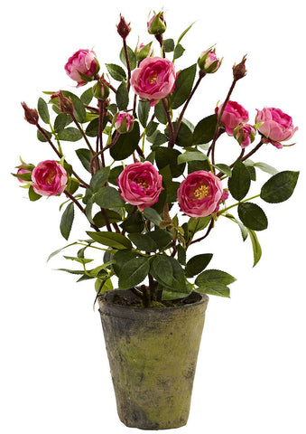 French Rose Garden Silk Flowering Plant & Planter | 14 inches