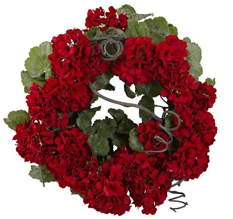 4986 Geranium Artificial Silk Wreath by Nearly Natural | 17 inches