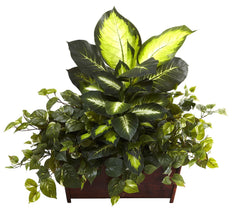 6803 Golden Dieffenbachia Philo & Pothos Silk Plant by Nearly Natural | 30"
