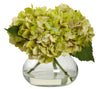 1356-GR Green Hydrangea Silk Flowers w/Vase in 4 colors by Nearly Natural | 8.5 in