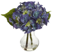 1370-BL Hydrangea Silk Flowers with Sweetheart Vase by Nearly Natural | 13"