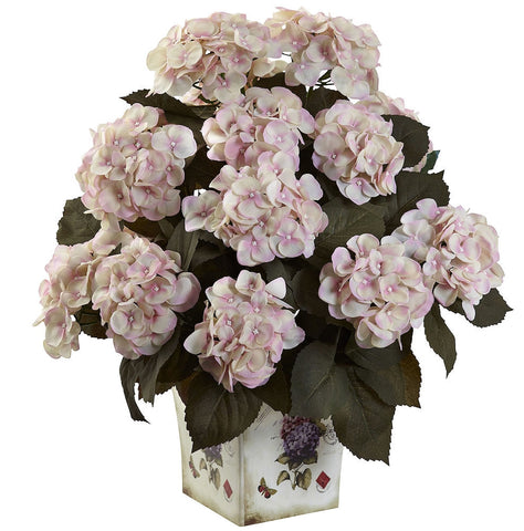 1396-CP Cream Pink Hydrangea Silk Plant with Planter in 2 colors by Nearly Natural | 23"