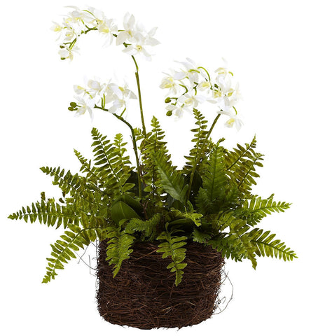 4834 Mini Silk Dendrobium Orchid w/Planter by Nearly Natural | 15 inches