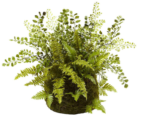 4846 Mixed Artificial Fern w/Twig & Moss Basket by Nearly Natural | 13"