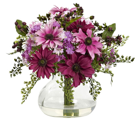 1354-PK Pink Mixed Faux Daisy & Maidenhair in 2 colors by Nearly Natural | 11.5"