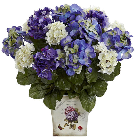 1378-BP Mixed Hydrangea Silk Flowers w/Planter by Nearly Natural | 19 inches
