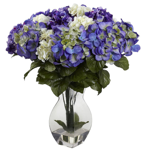 1368-BP Mixed Silk Hydrangea Flowers with Vase by Nearly Natural | 20 inches