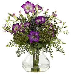 1376 Mixed Silk Morning Glory in Rosie Posie Vase by Nearly Natural | 15"