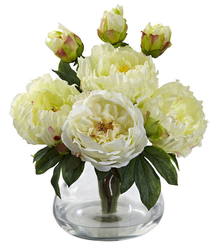 1400-WH White Peony & Fancy Rose Silk Flowers in 3 colors by Nearly Natural | 14.5"