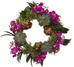 4989 Phalaenopsis Orchid Artichoke Silk Wreath by Nearly Natural | 20"