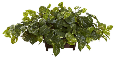 6793 Pothos Artificial Silk Plant with Wood Planter by Nearly Natural | 36"