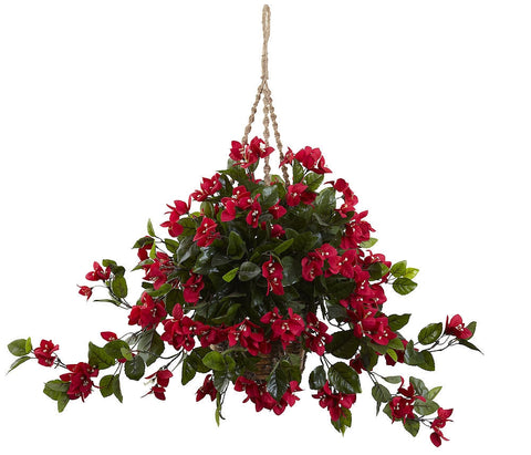 6845-RD Red Silk Hanging Bougainvillea Indoor Outdoor by Nearly Natural | 28"