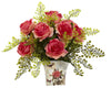 1379-DP Dark Pink Roses & Maidenhair Silk Arrangement 8 colors by Nearly Natural | 13"