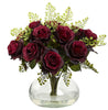 1366-BG Burgundy Roses & Maidenhair Silk Flowers in 11 colors by Nearly Natural | 14"