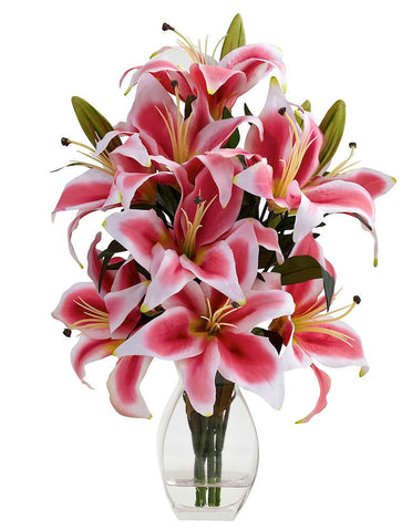 1343 Rubrum Lily Silk Flowers w/Reception Vase by Nearly Natural | 18.25"