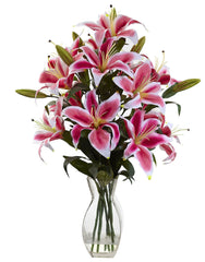 1359 Rubrum Lily Silk Flowers w/Reception Vase by Nearly Natural | 28"