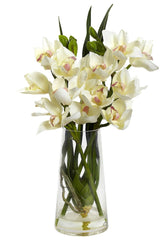 4992 Silk Cymbidium Orchid in Water w/Pyramid Vase by Nearly Natural | 19"