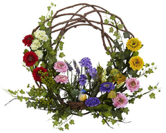 4988 Spring Floral Artificial Silk Wreath by Nearly Natural | 22 inches