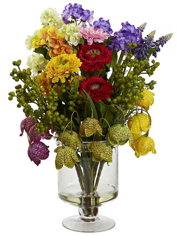 4987 Spring Floral Silk Flowers in Pedestal Vase by Nearly Natural | 16"