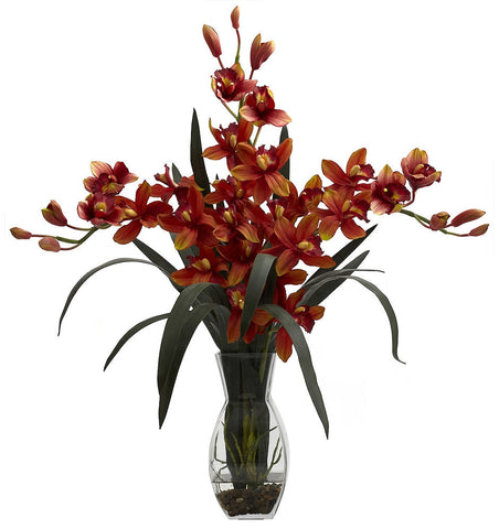 1322-BG Burgundy Triple Faux Cymbidium Orchid in 2 colors by Nearly Natural | 29 inches