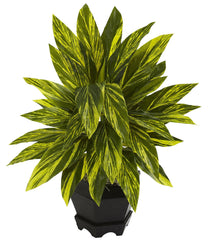 6789 Variegated Ginger Silk Plant with Wood Planter by Nearly Natural | 20"