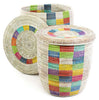 sen45e White with Rainbow Blocks Set of 2 Sand Dune Storage Baskets with Lids | Senegal Fair Trade by Swahili Imports