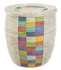 sen45e White with Rainbow Blocks Set of 2 Sand Dune Storage Baskets with Lids | Senegal Fair Trade by Swahili Imports