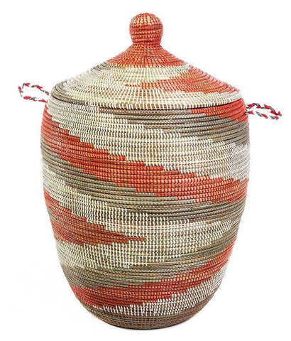 sen11z Red Silver & White Arrow Large Traditional Hamper Storage Basket | Senegal Fair Trade by Swahili Imports