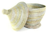 sen50s Cream & White Spiral Medium Tagine Handmade Storage Basket with Lid | Senegal Fair Trade by Swahili Imports